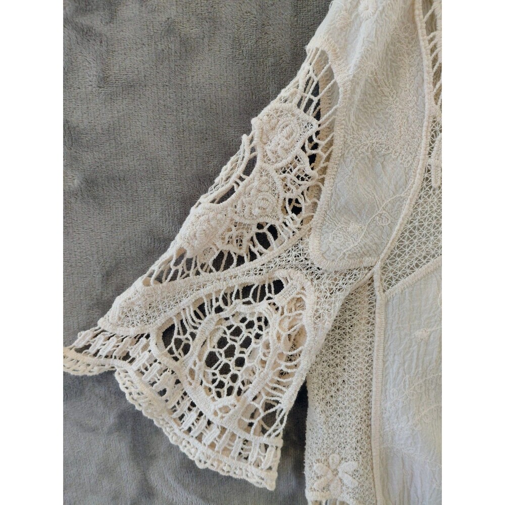 Latitude 10 Crochet Boho Cotton Tunic Women's Large Coverup Delicate Appliques - Picture 3 of 10